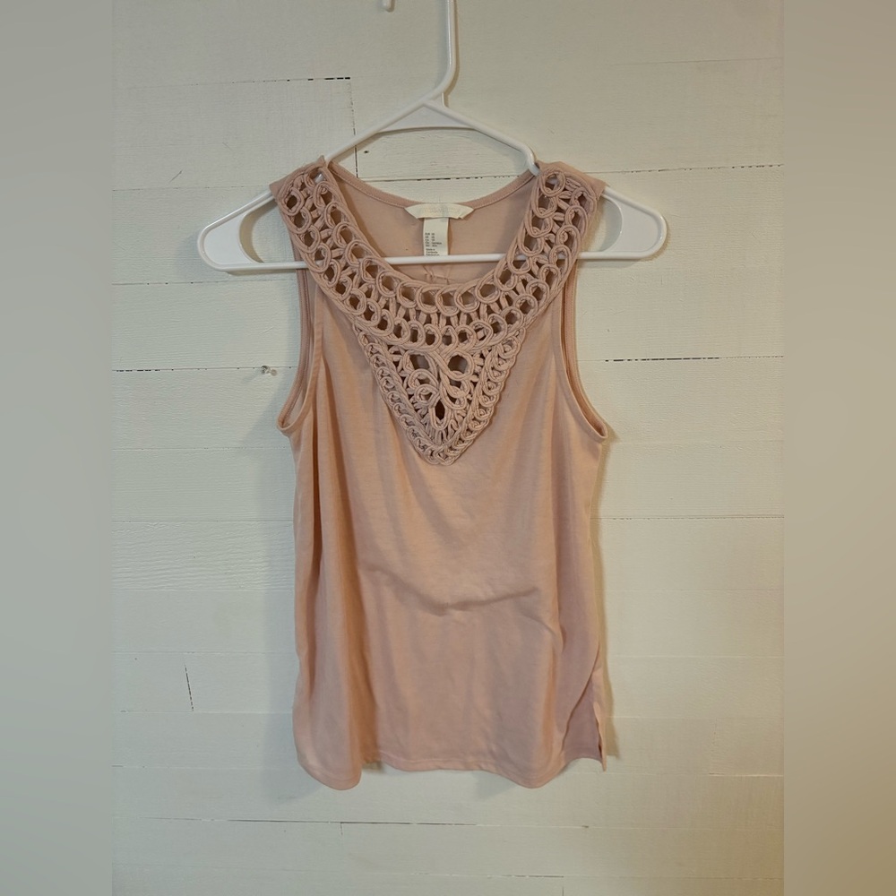 H&M Conscious Blush Pink Macrame Neck Tank Top XS Boho Sleeveless